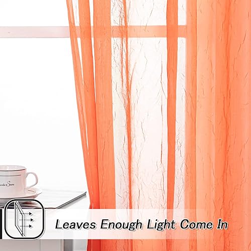 Miniatura 5 de MYSKY HOME - Cortinas transparentes de gasa para ventana y barra de cortina, juego de 2 paneles de cortina transparentes arrugados, Poliéster &