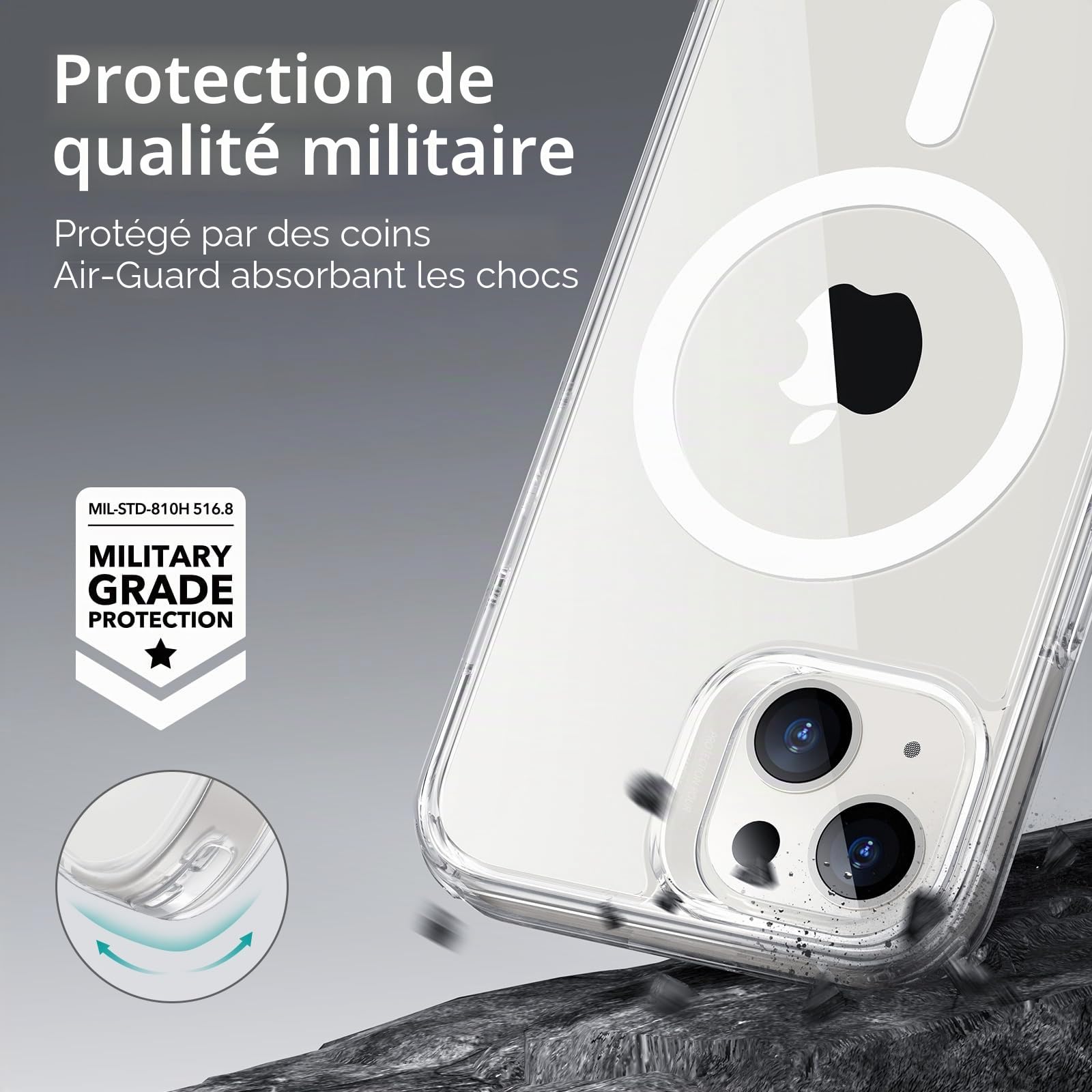 ESR Coque Magnétique pour iPhone 14/iPhone 13, Compatible avec MagSafe, Hybrid Coque pour iPhone 14/13 avec HaloLock, Protection Antichoc Militaire, Dos Anti Rayures, Transparent