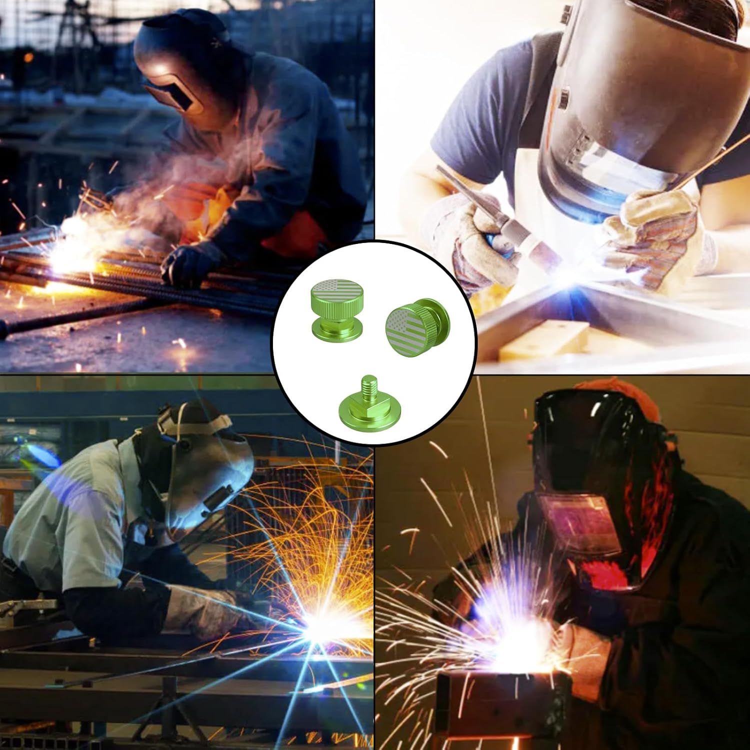 Welding Hood Pipeliner Helmet Fasteners, Green American USA Flag Pattern Aluminum Helmet Pipeliner Headgear Replacement Parts Accessories Screws Flip Hood, Anti-Rust and Durable
