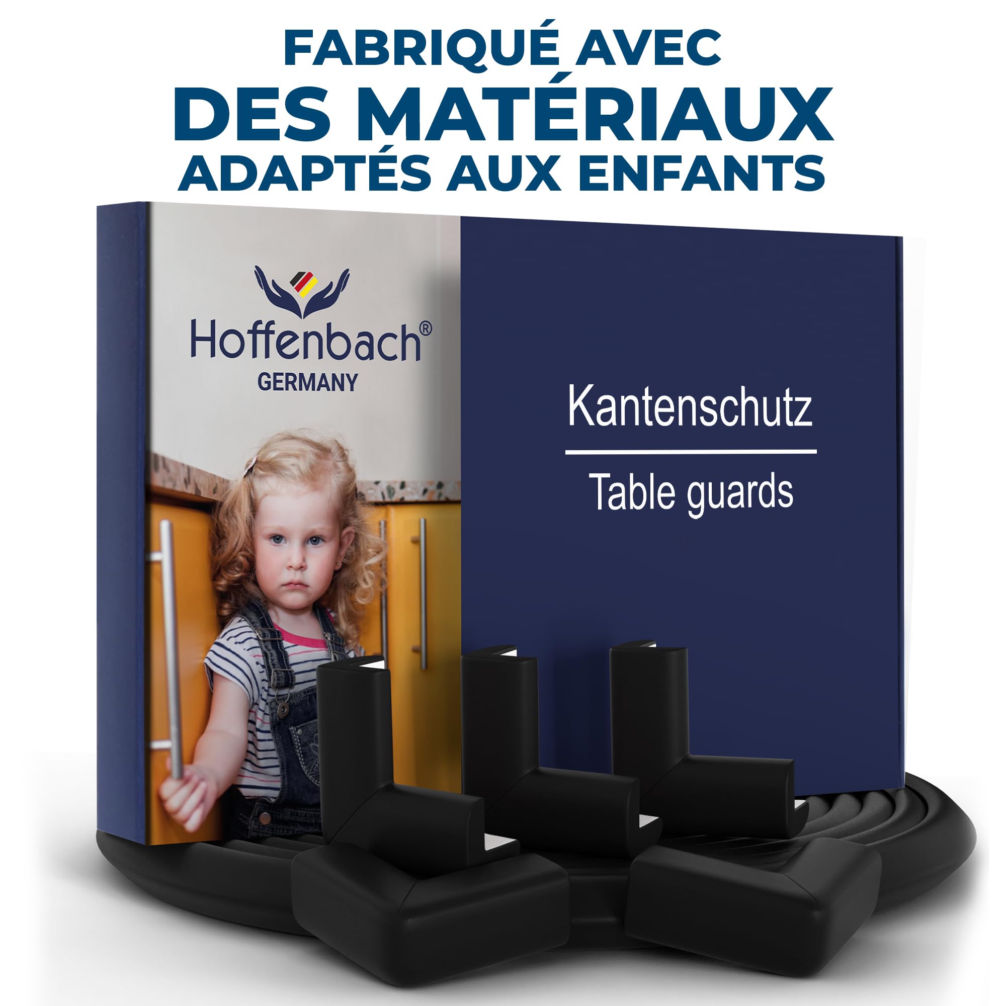 Hoffenbach Protection en Mousse pour Bords & Coins – Bande de Sécurité 6,2 m pour Table & 12x Coussins d’Angle – Lit Bébé – Adhésifs Antichoc – Noir