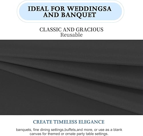 Miniatura 5 de Paquete de 6 manteles redondos negros de 60 pulgadas para mesas rectangulares de 6 pies. Manteles lavables de poliéster resistentes a las manchas y