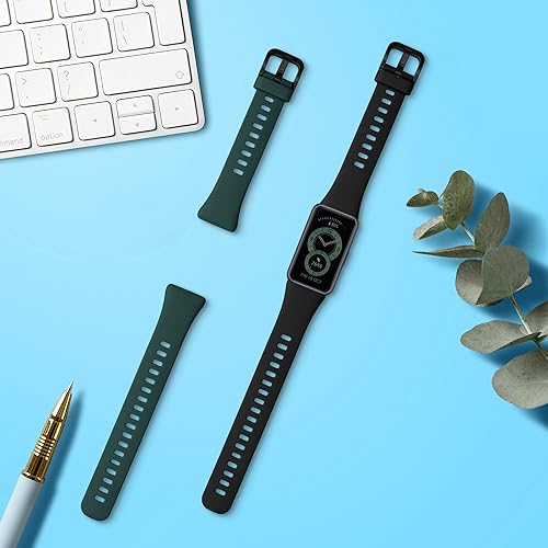 Miniatura 10 de kwmobile Straps Compatible with Huawei Band 6 Straps - 2x Replacement Silicone Watch Bands - BlackMoss Green