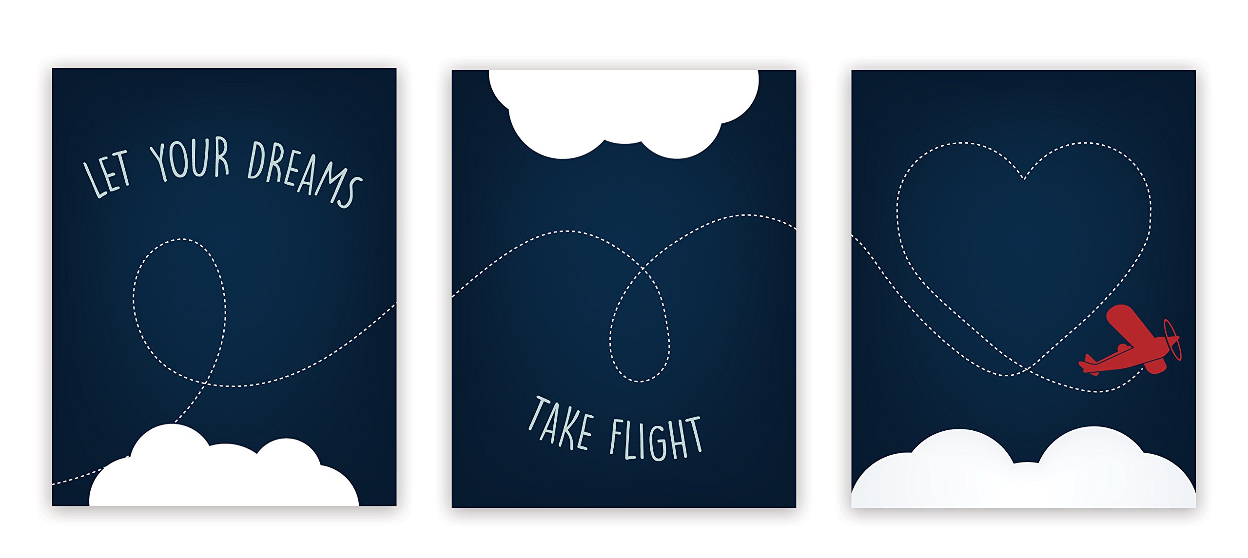 Wystrój pokoju dziecięcego, 'Let Your Dreams Take Flight' nadruk 28 x 35 cm niebieski, czerwony samolot, wydruki artystyczne na ścianę, typografia, artystyczny nadruk na ścianę dla dzieci, dekoracja