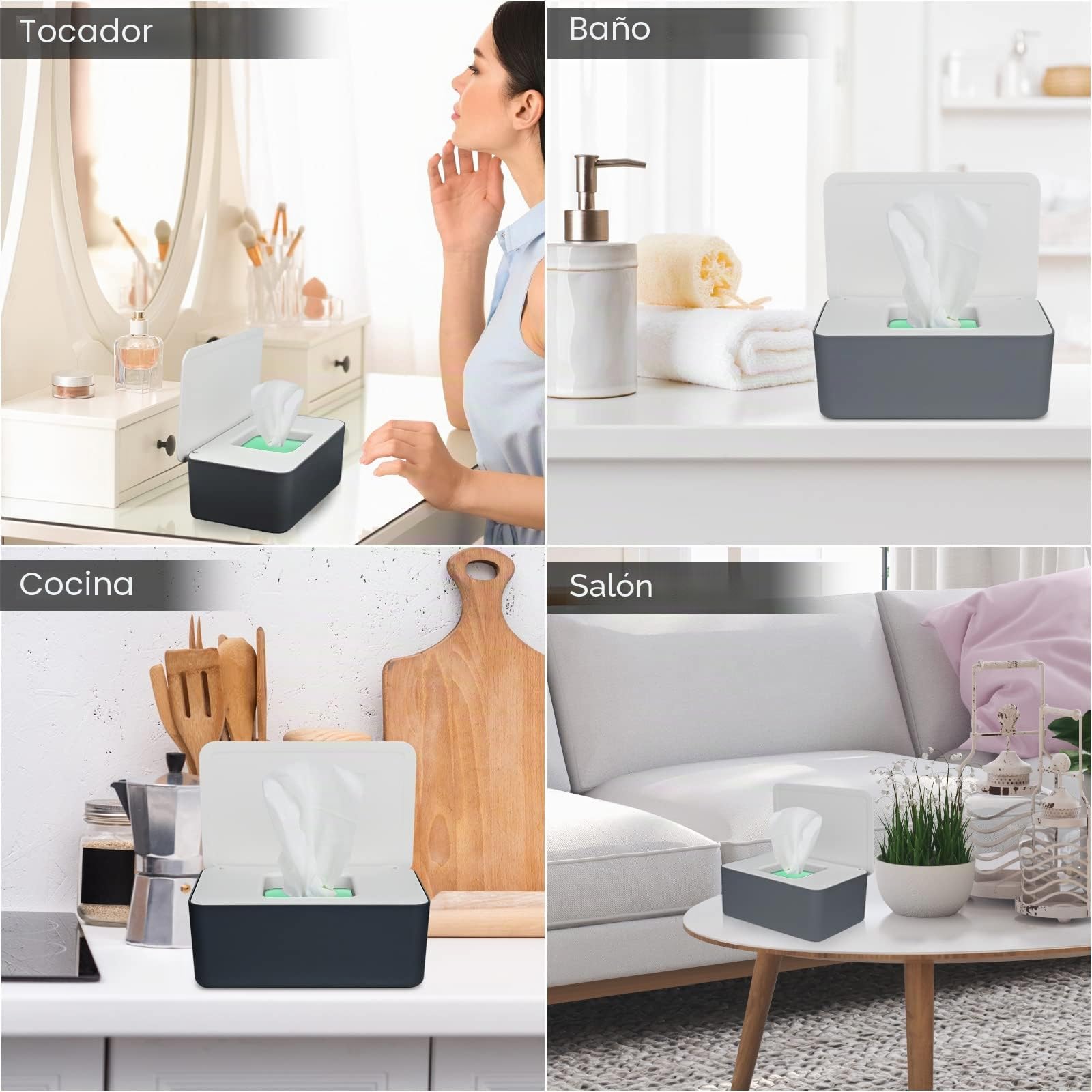 2 Piezas Porta Toallitas Bebe, Caja para Toallitas Húmedas con Tapa Sello Caja para Toallitas rectangular, Dispensador de Toallitas Húmedas para Inodoro, Baño