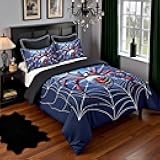 Manfei Spider Web Kids Duvet Cover 100% Cotton Twin Size,Red Black Spider Arachnid Insect Animal Girls Boys Bedding Set,Happy Halloween Gothic Blue Fashion Quilt Cover,1 Pillowcase(No Comforter)