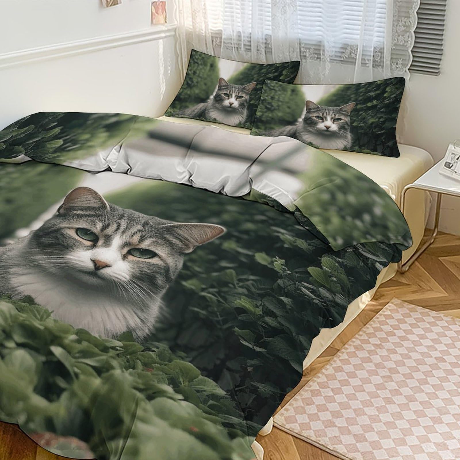 Housse de couette chat avec fermeture éclair pour un lit facile à border