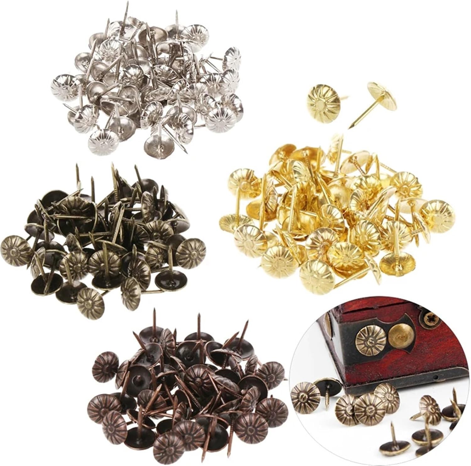 Upholstery Tacks 600Pcs Tacks Antique Brass Upholstery Nail Sofa Decorative Tack Stud Pushpin Doornail Hardware for Furniture Cork Board DIY Projects Home Decor(B-11x16mm)