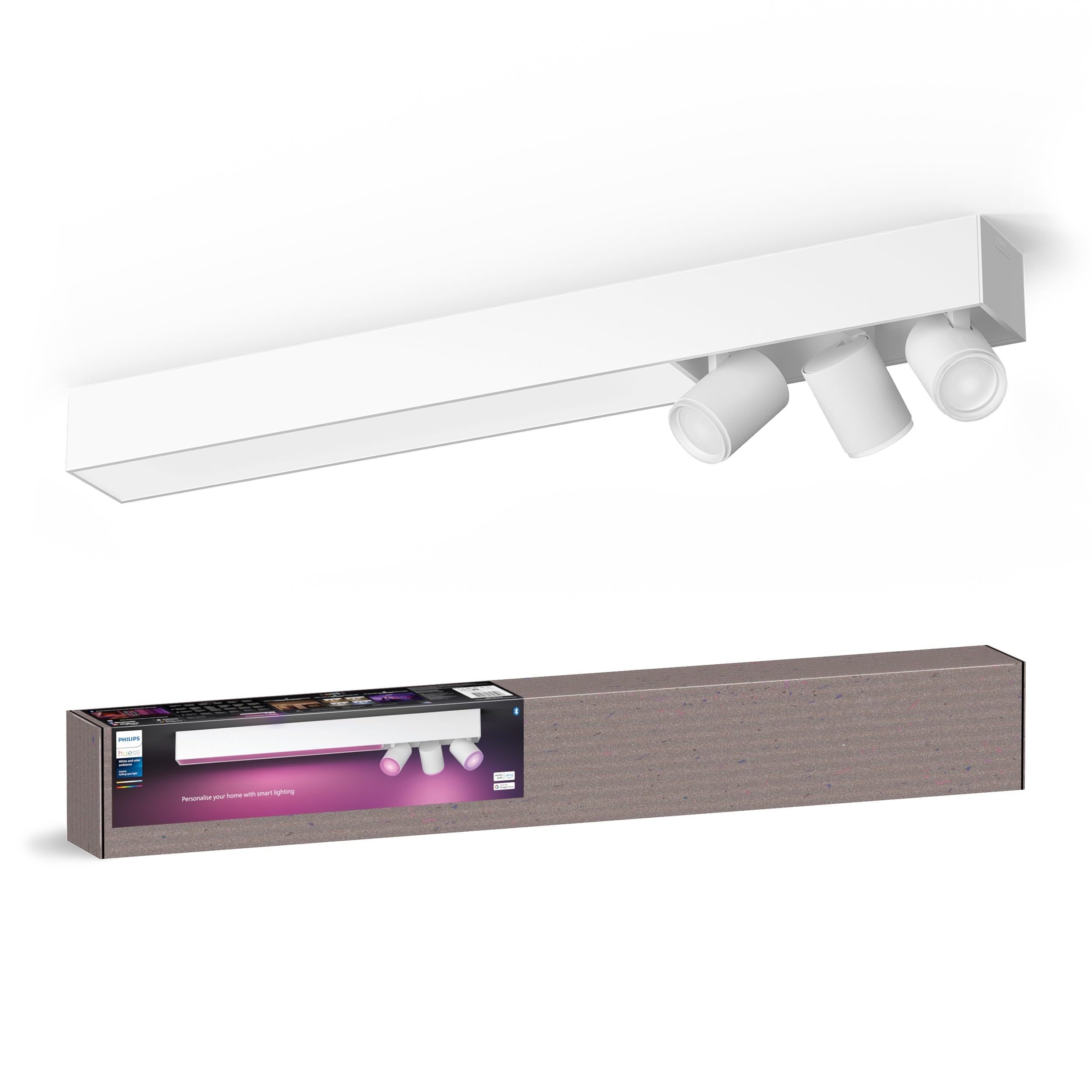 Philips Hue White & Color Ambiance Centris 3er Spot, dimmbar, 16 Mio. Farben, steuerbar via App, kompatibel mit Amazon Alexa, weiß, neue Generation