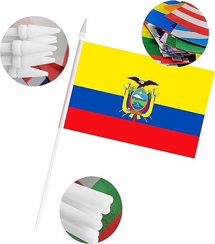 Miniatura 3 de Banderas ecuatorianas de mano pequeñas mini banderas ecuatorianas en miniatura con poste sólido de 12.6 pulgadas y parte superior de lanza,