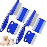 6 Pack Dog Grooming Comb, Pet Flea Lice Stainless Steel Cat Combs with Rounded Teeth, 2-in-1 Double Sided Professional Dogs Tear Stain Remover, Dematting Tool for Small, Medium & Large Pets