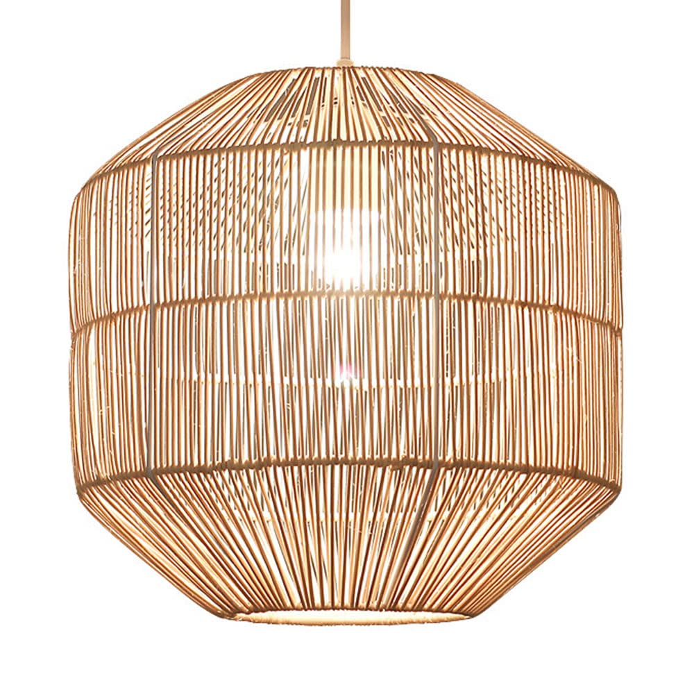 LYMSXAZOU Pastoral Rattan Chandelier Southeast Asian Style Hanging Lamp Farmhouse Single Head Pendant Light Natural Woven Chandeliers Hollow Basket Fixture For Bar Cafe Living Room