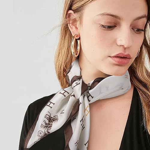 Miniatura 3 de EXTREE Pañuelo de satén sedoso de moda para mujeres y niñas exquisito patrón ligero seda elegante bufandas 27.5 x 27.5 pulgadas