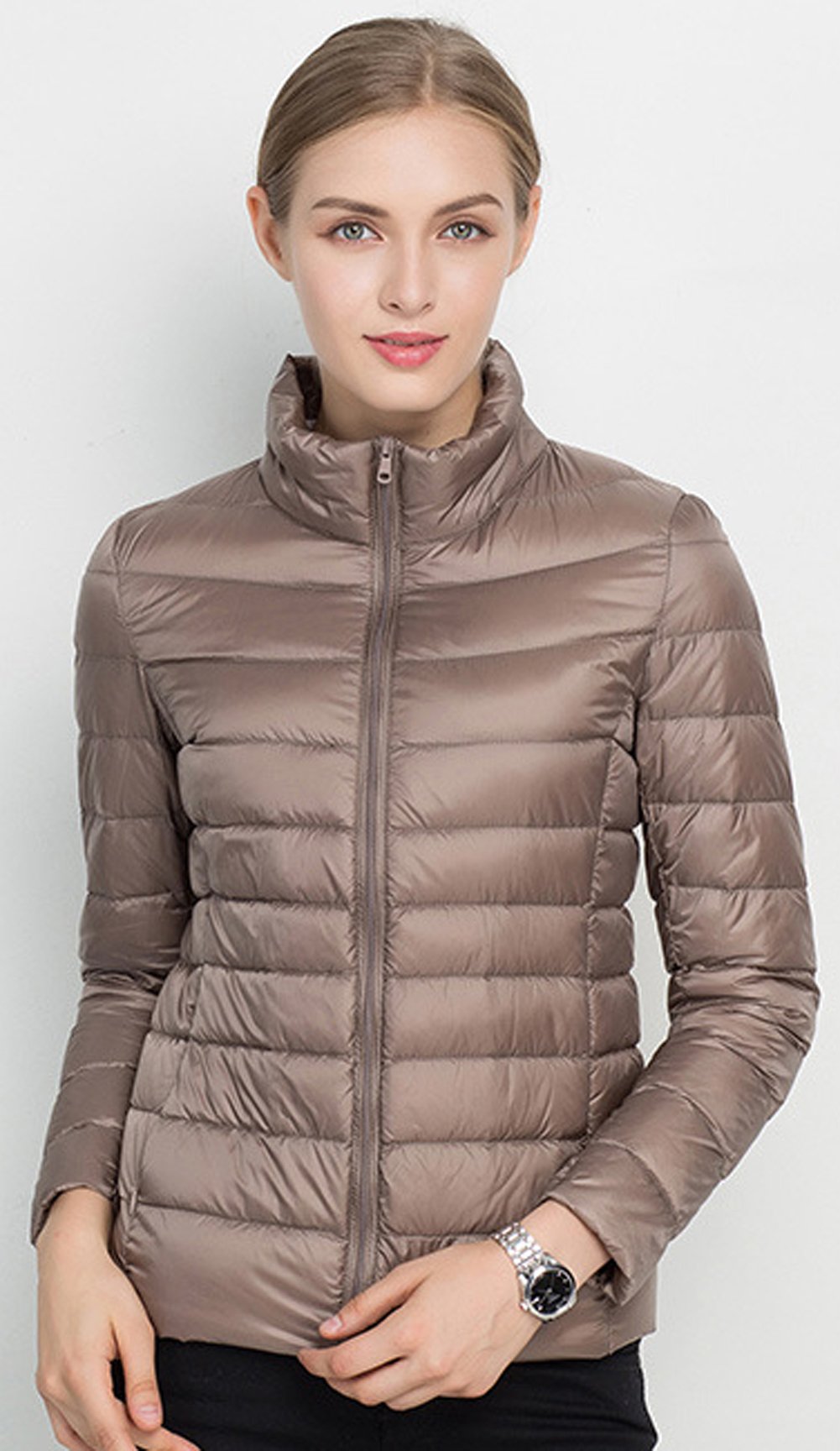 Santimon Donna Giacche Corto Piumino Cappotto Ultraleggeri Trapuntato Packable Inverno Giacca Cachi X-Large