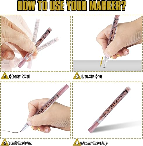 Miniatura 3 de EBOT Rotuladores metálicos, dorados, oro rosa y plateado, marcadores permanentes metálicos para ilustración de artistas, manualidades, tarjetas de