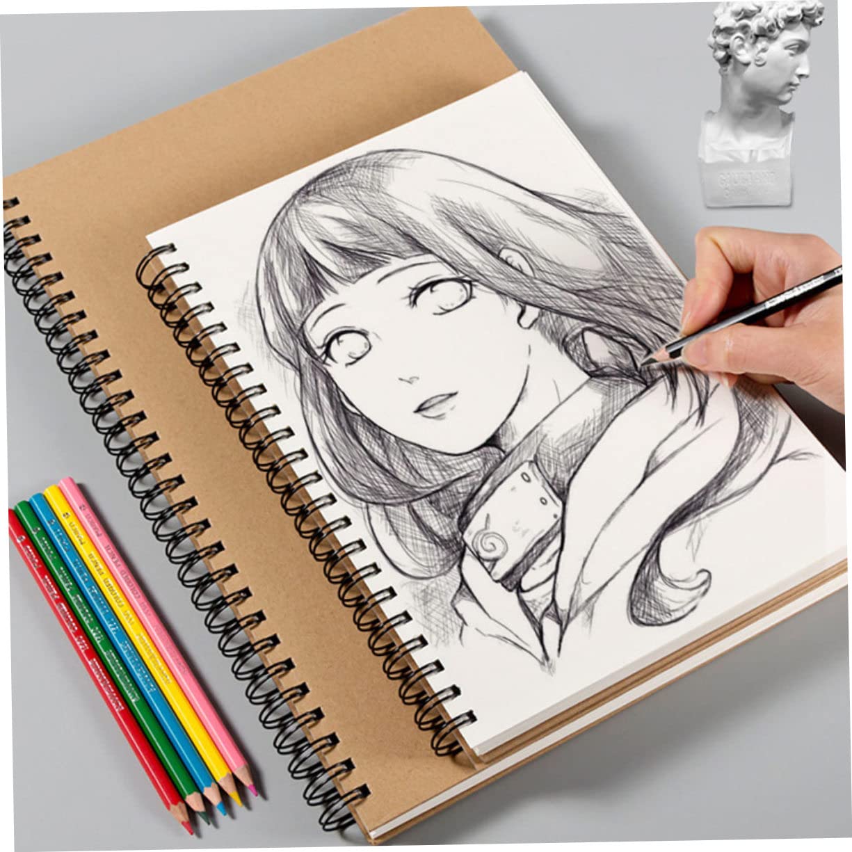 Carnet de Croquis à Spirale, 60 Feuilles, Format Horizontal, Papier Blanc