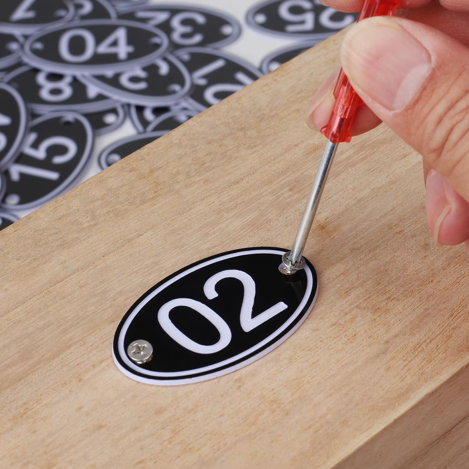 Table Numbers Locker Cabinet Number, Oval ABS Engraved Numbers Signage Tags Labels - Black 1 to 200