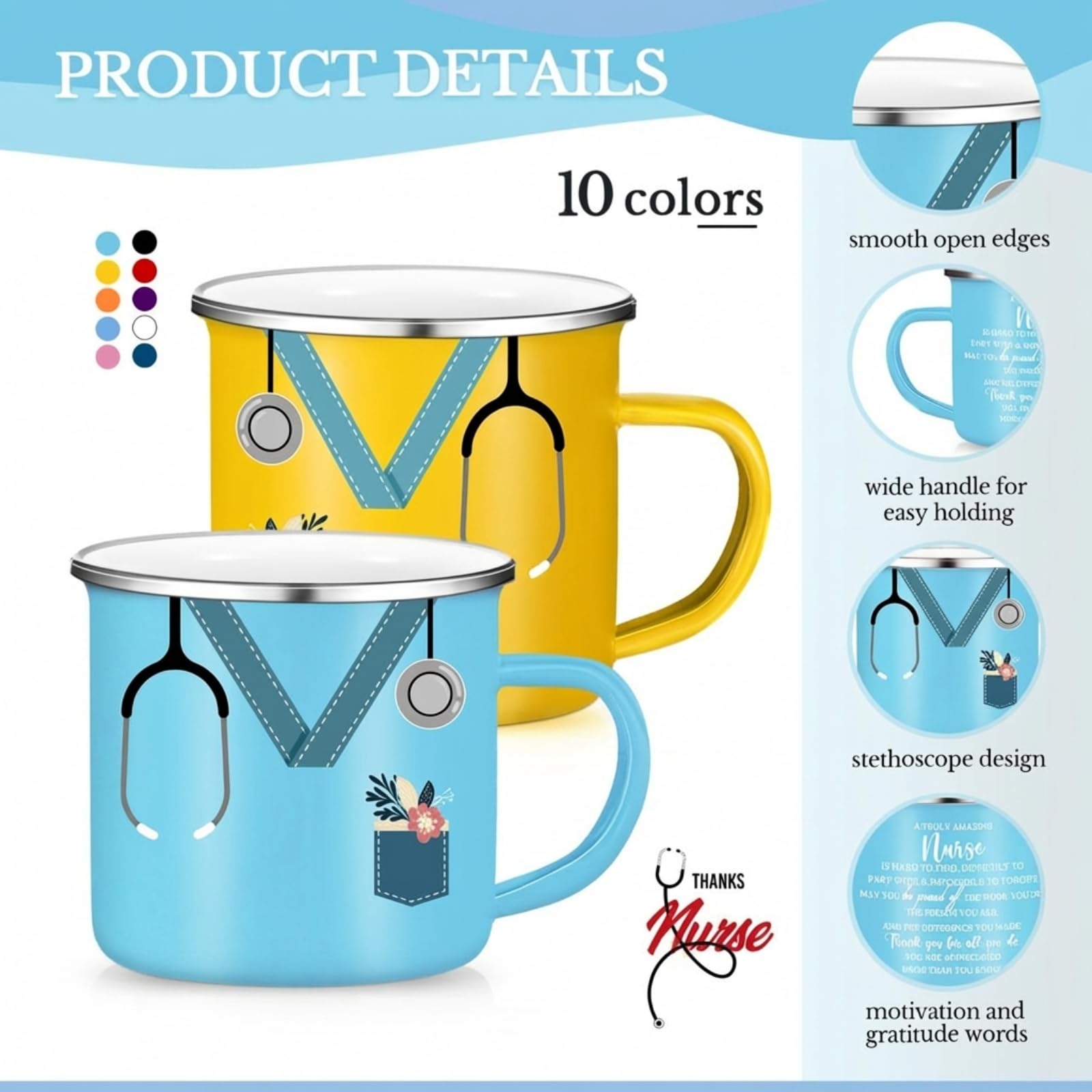 Hushee Juego de tazas de café motivacionales de 12 onzas con asa, vaso esmaltado para graduación, estudiante, médico, escuela, agradecimiento, regalo de agradecimiento (multicolor, 10 piezas)