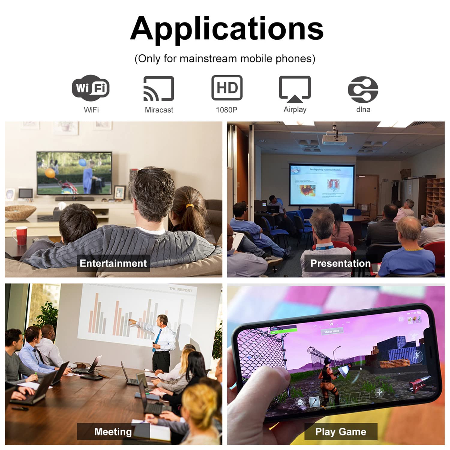 Dongle D'affichage Wifi, Adaptateur HDMI sans fil 1080p pour Diffusion Vidéo de Fichiers D'image, Récepteur TV en Streaming Compatible avec Android/Windows/iOS/Mac, Mise en Miroir vers TV/Projecteur