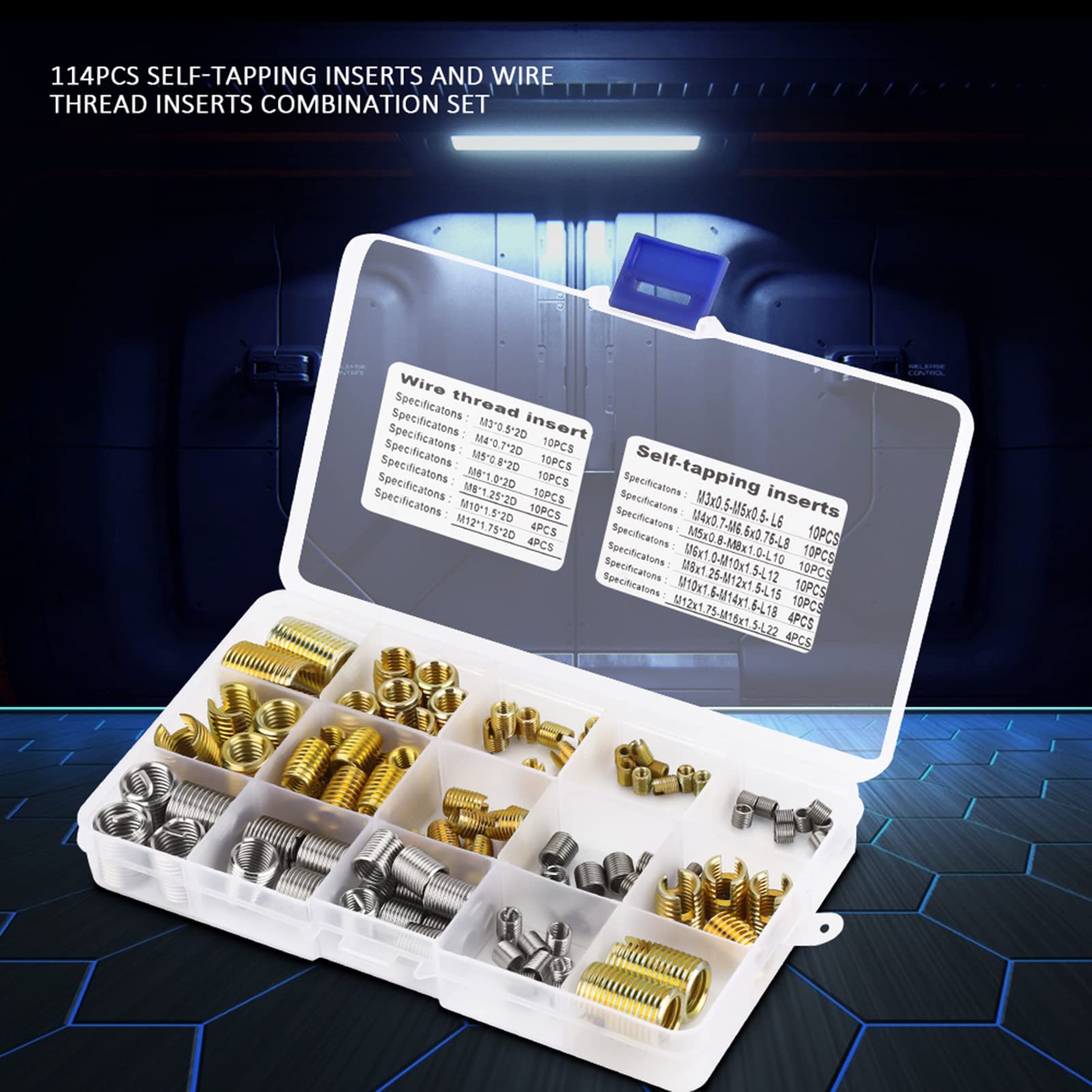 Inserts de Taraudage, 116 Pièces D'inserts à Fentes de Filetage Autotaraudeur et Ensemble combiné D'inserts de Filetage de Fil D'acier, Outil de Réparation de Renforcement de