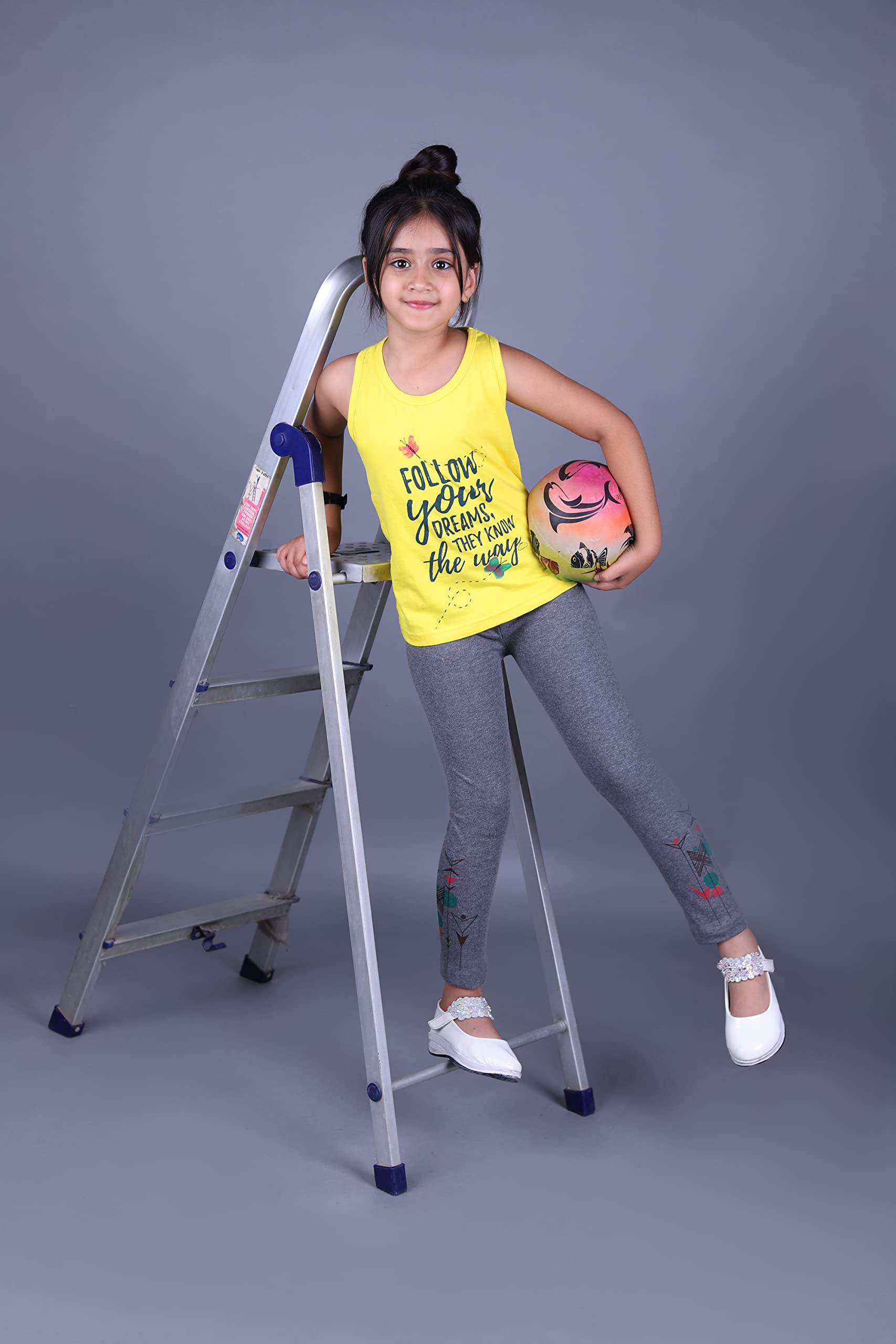 TotzTouch Girls Pant | Leggings | Trouser | Lowers |Pyjamas Cotton Stylish Print Near Ankle Pack of 3 Age 4-5 Years, Multicolour - Image 3 thumbnail