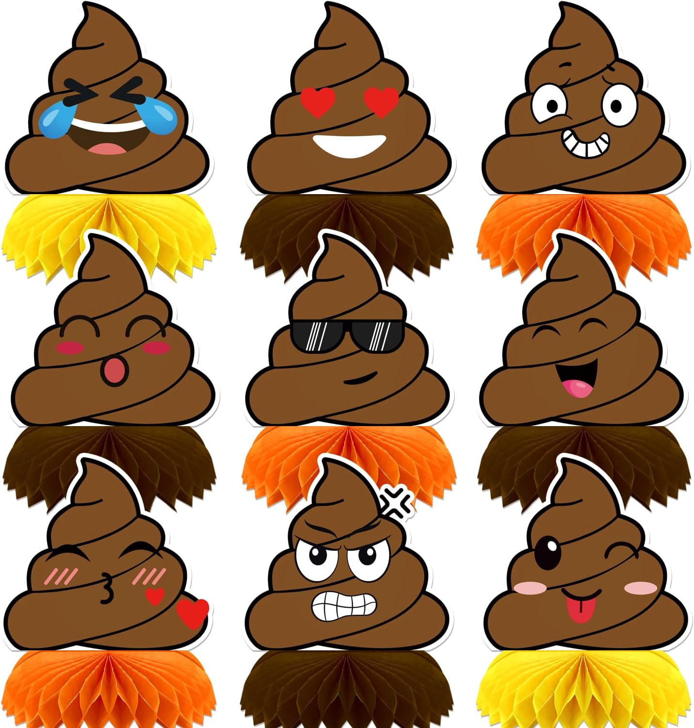 Funny Poop Emoji Party Decorations Table Centerpieces, 9 Pcs Cute Poop Honeycomb Centerpieces for Adults Kids Birthday Party Decorations, Retired 50th 60th 80th Party Favors Decor Supplies