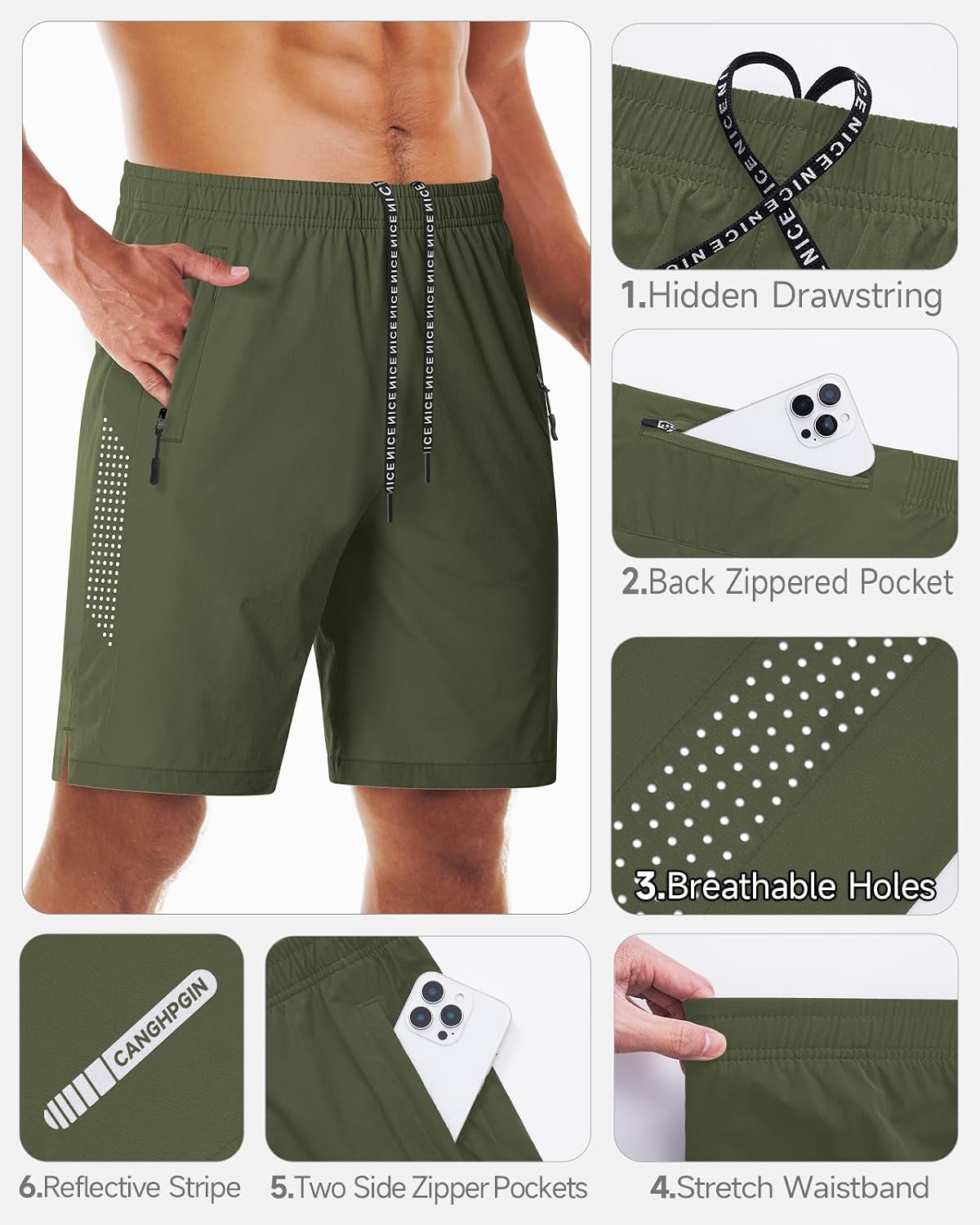 CANGHPGIN 2 Pack Men's Athletic Shorts Quick Dry Lightweight - 7" Workout Gym Running Shorts for Men with Zipper Pockets