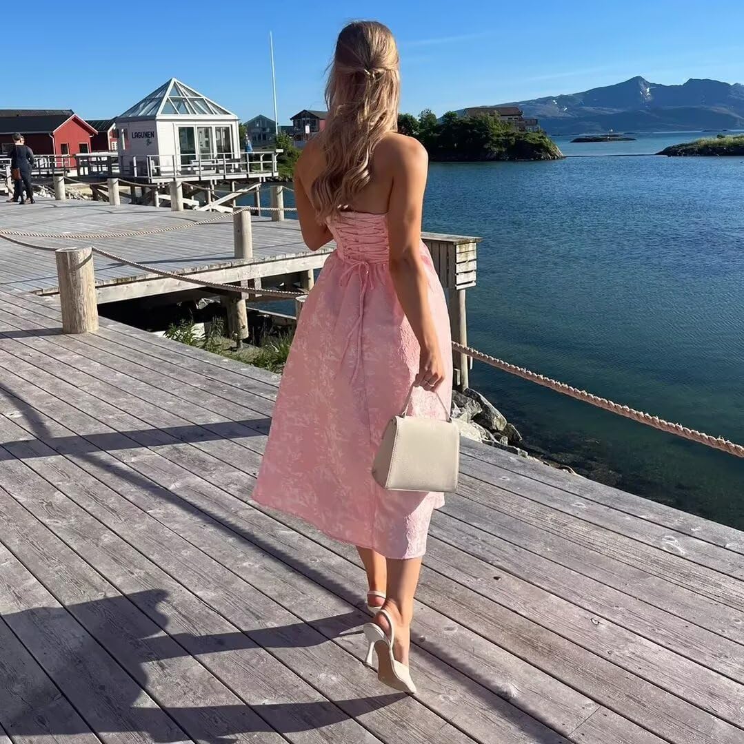 Strapless Jacquard Floral Satin Prom Dresses Formal Corset A Line Tea Length Evening Party Gowns - Image 7