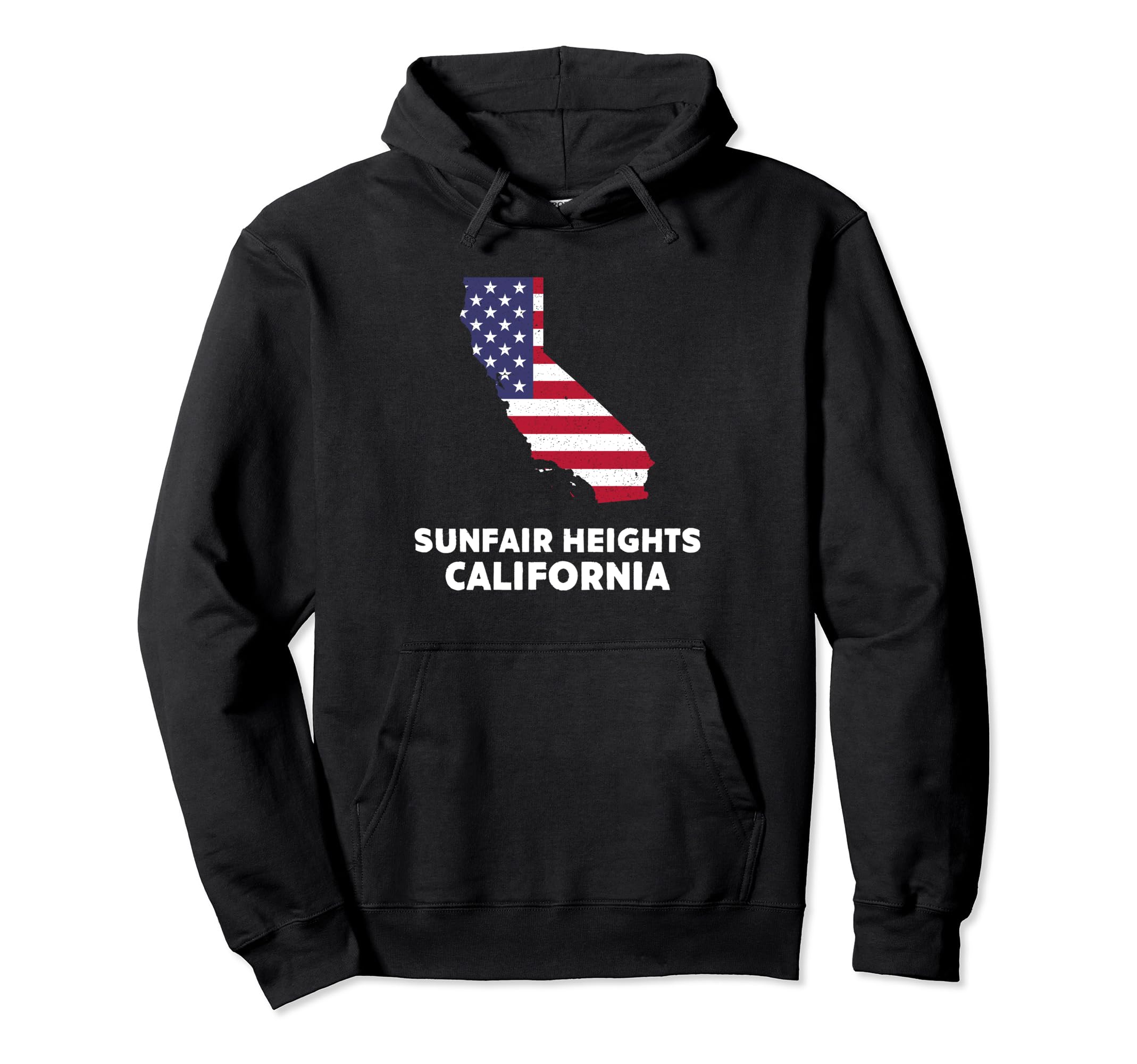 Distressed Patriotic USA Flag Sunfair Heights, California Pullover Hoodie