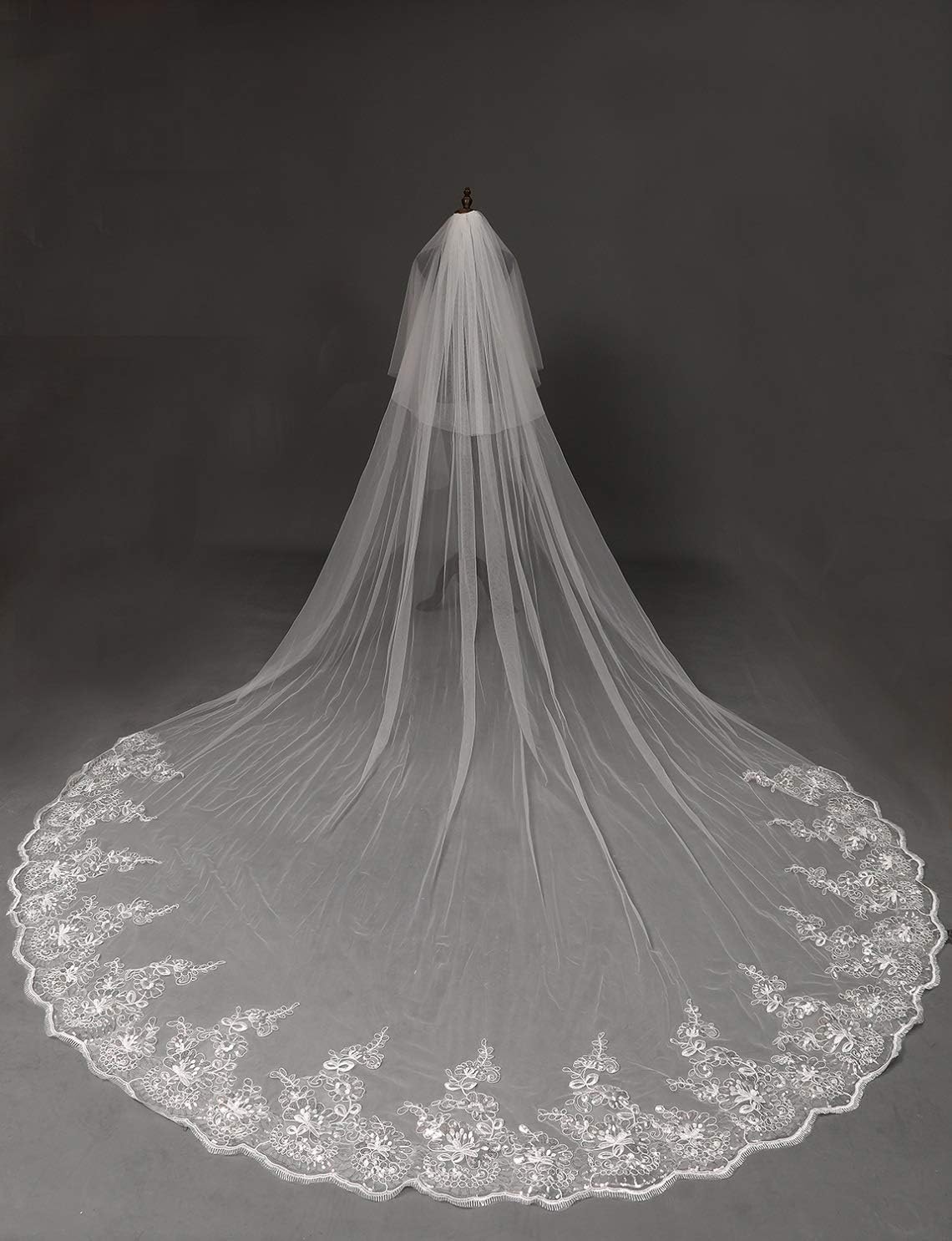 EllieHouse 2 Tier Cathedral Length Sequin Lace Wedding Bridal Veil L63