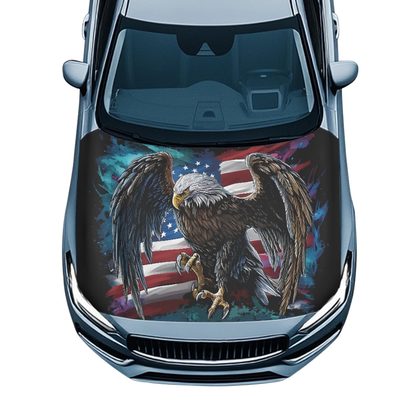 Cool Eagle Car Hood Cover for Cars American Flag Auto Exterior Accessories Stretchable Dustproof Auto Engine Cover Easy to Install All-Season Protection