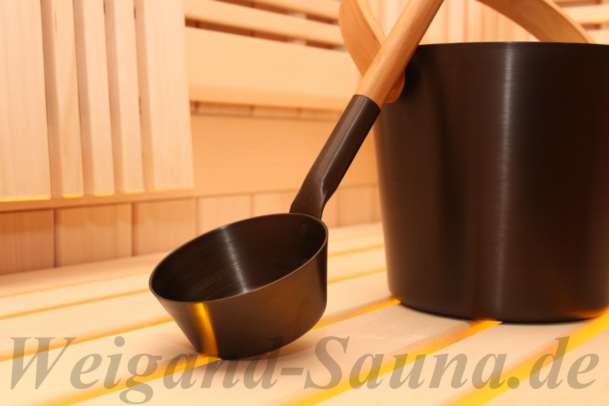 Rento Design Sauna-Schöpfkelle - Aluminium Ökologischer Bambus wärmebehandelt, Teerbraun Anthrazit