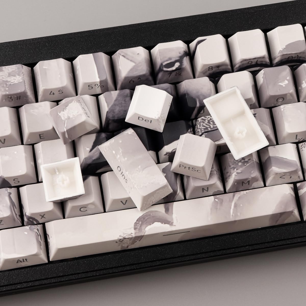 Tsungup PBT Side Print Keycaps,135 Keys Dye Sub Shine Through Keycap Set,Gray White Inked Bird Custom Key caps Cherry Profile Keycaps for Cherry MX Switches Mechanical Keyboards