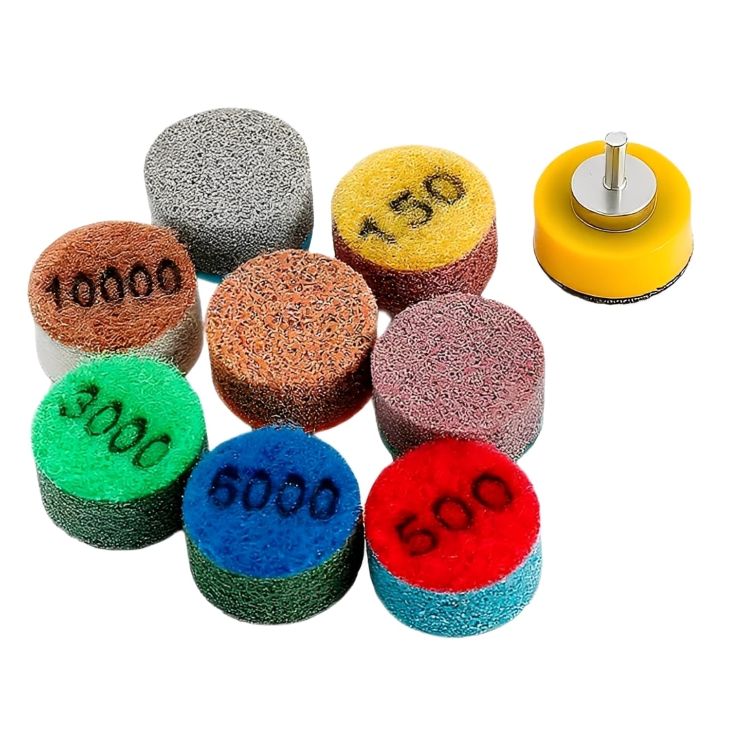 9 sztuk mini podkładek polerskich z włókniny, 8 różnych ziarnistości 150#-10000# i 3 mm uchwyt na rzep do delikatnego szlifowania