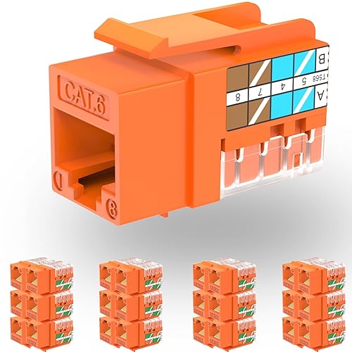 Miniatura 9 de Rapink RJ45 Keystone Jack Cat6 10G de soporte, módulos Keystone Jacks UTP 25 unidades para placa de pared y panel de conexiones, Keystone RJ45 de 90