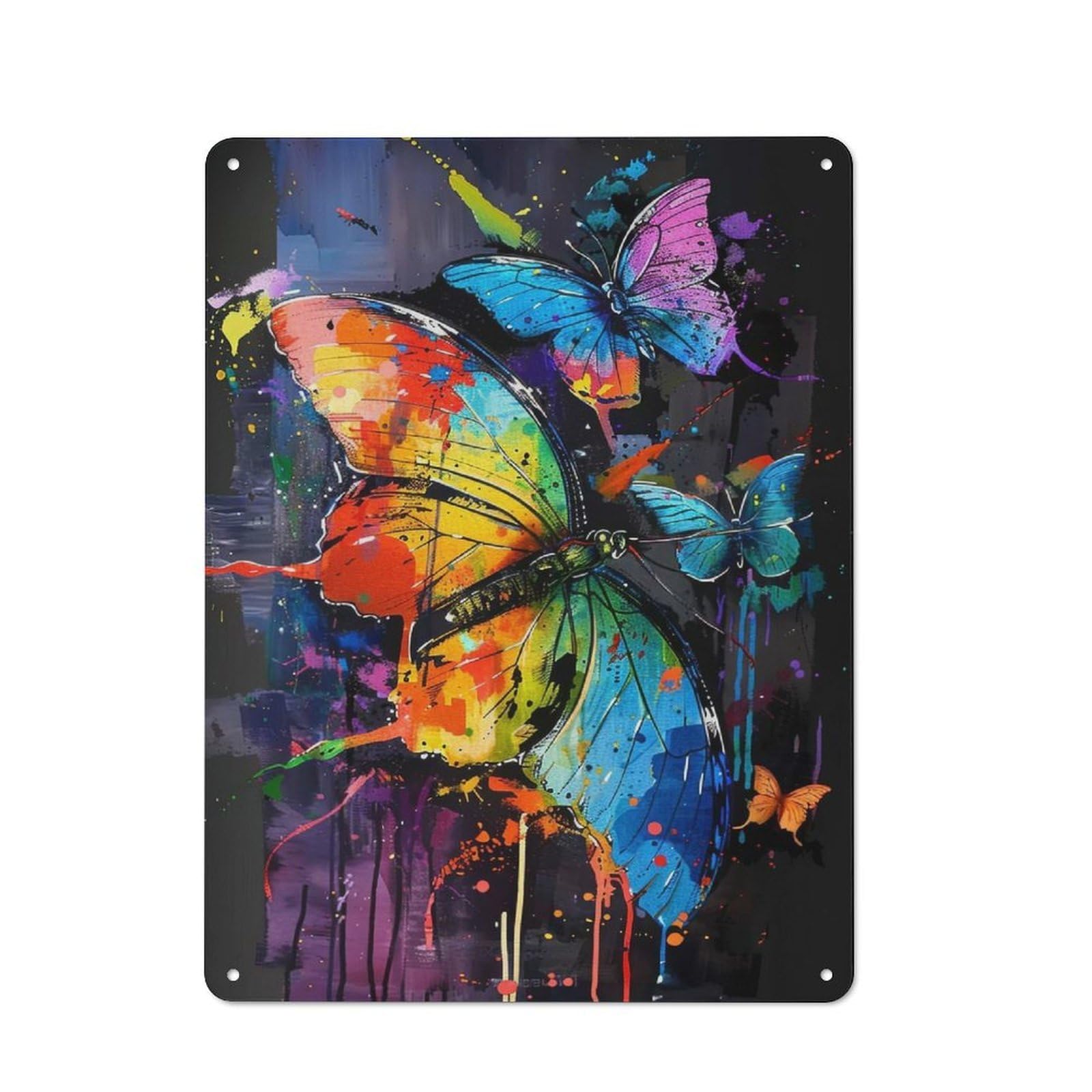 Tin Wall Plaque 40x30cm with Butterfly Popart Painting for Kitchen Or Home Bar, for Vintage Wall Decor Fans, for Garage And Workshop Walls