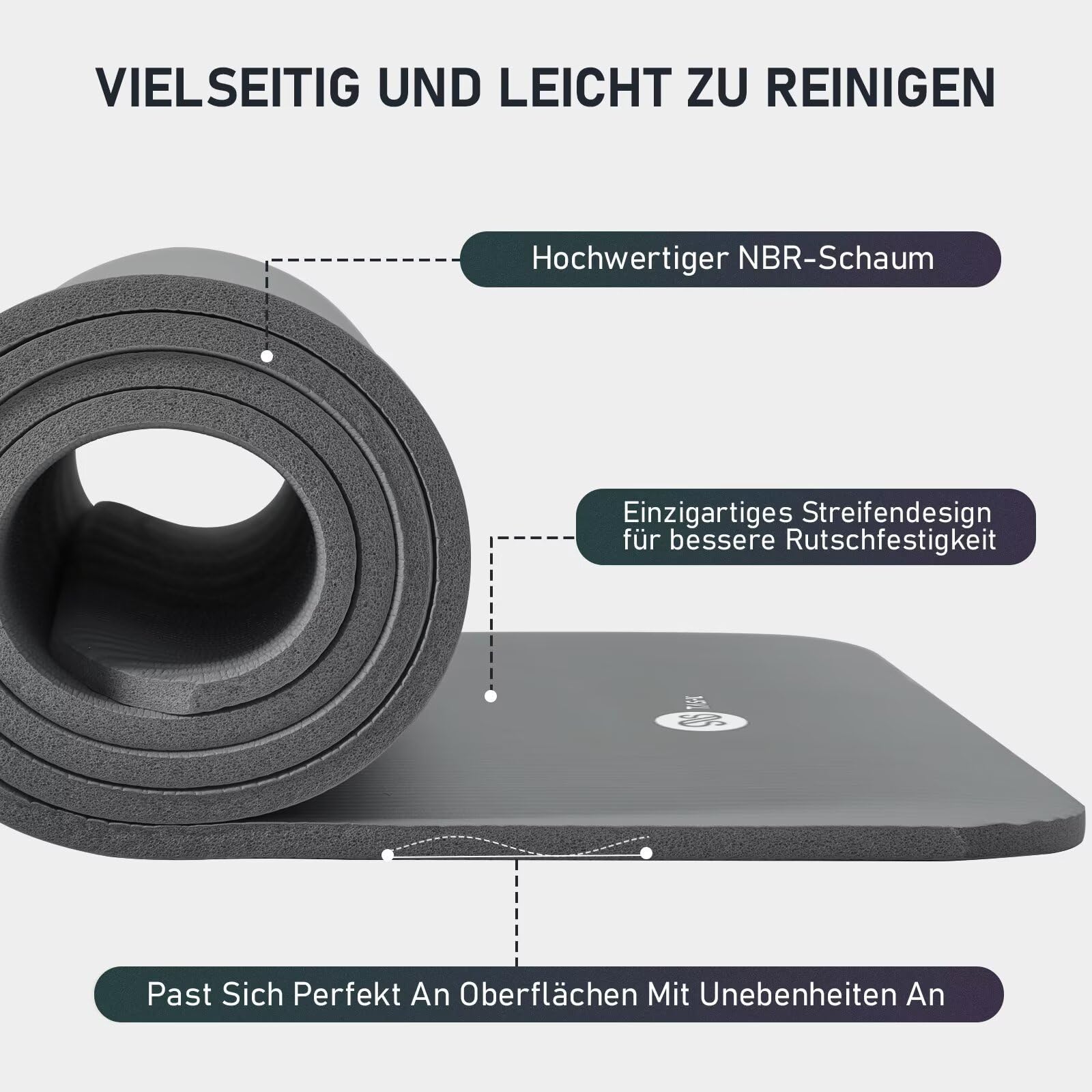 Yoga Matte Dicker, NBR Yogamatte Rutschfest Mit Tragegurt, Für Gymnastikmatte, Fitnessmatte, Sportmatte, Trainingsmatte, Dicke 1cm (183x61cm)