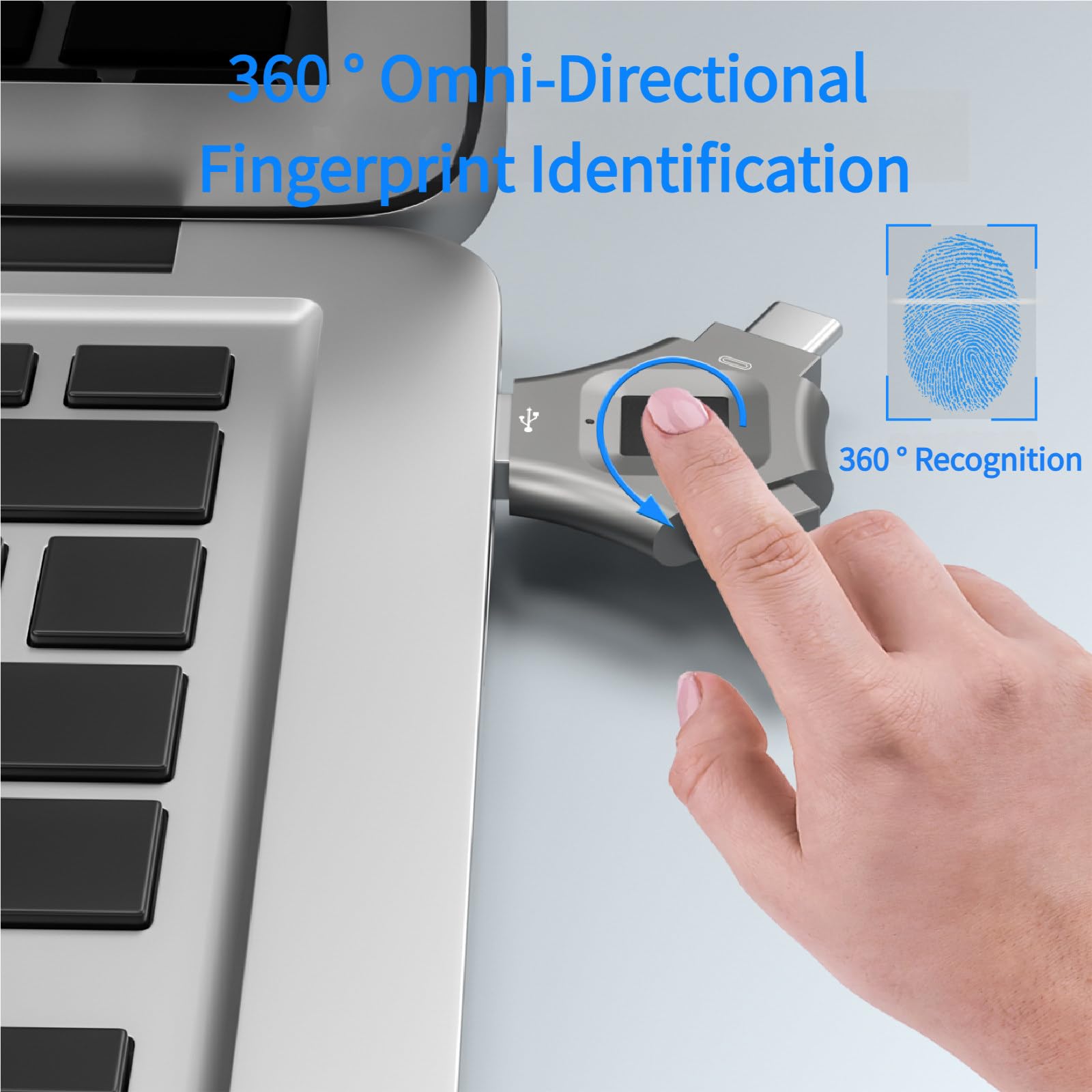 Chiavetta USB 3 in 1 con crittografia Hardware e Impronta Digitale, Design Girevole ad Alta velocità, Grande capacità per Computer e archiviazione Dati Esterna