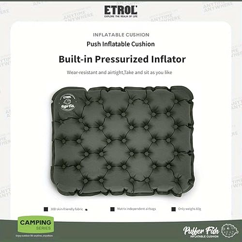 Miniatura 2 de ETROL Cojín inflable portátil para asiento, almohadilla de aire ligera para acampar con bolsa de almacenamiento y paños de reparación, cojín de
