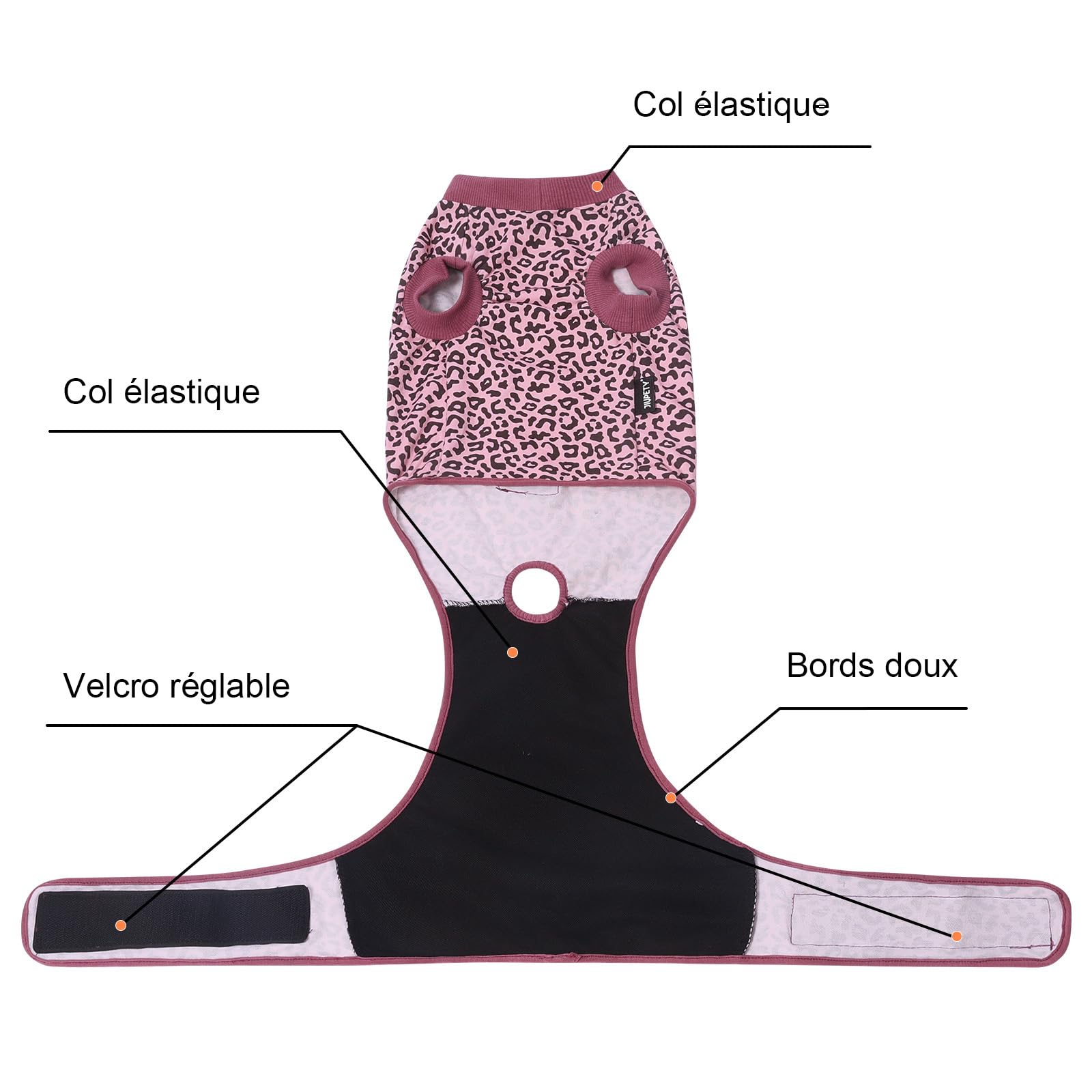 Jiupety Combinaison de convalescence réglable pour chien, pour plaie abdominale après une chirurgie, substitut de collier électrique, taille XL, motif léopard rose