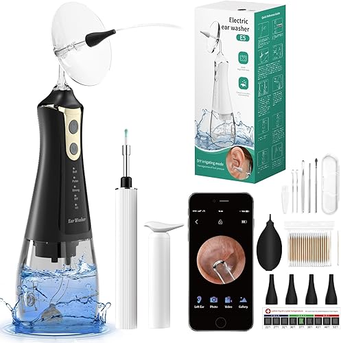 KingSpec Kit de limpieza de oídos, herramienta eléctrica de eliminación de cera de oído, kit de riego de lavado de oídos con cámara limpiadora de