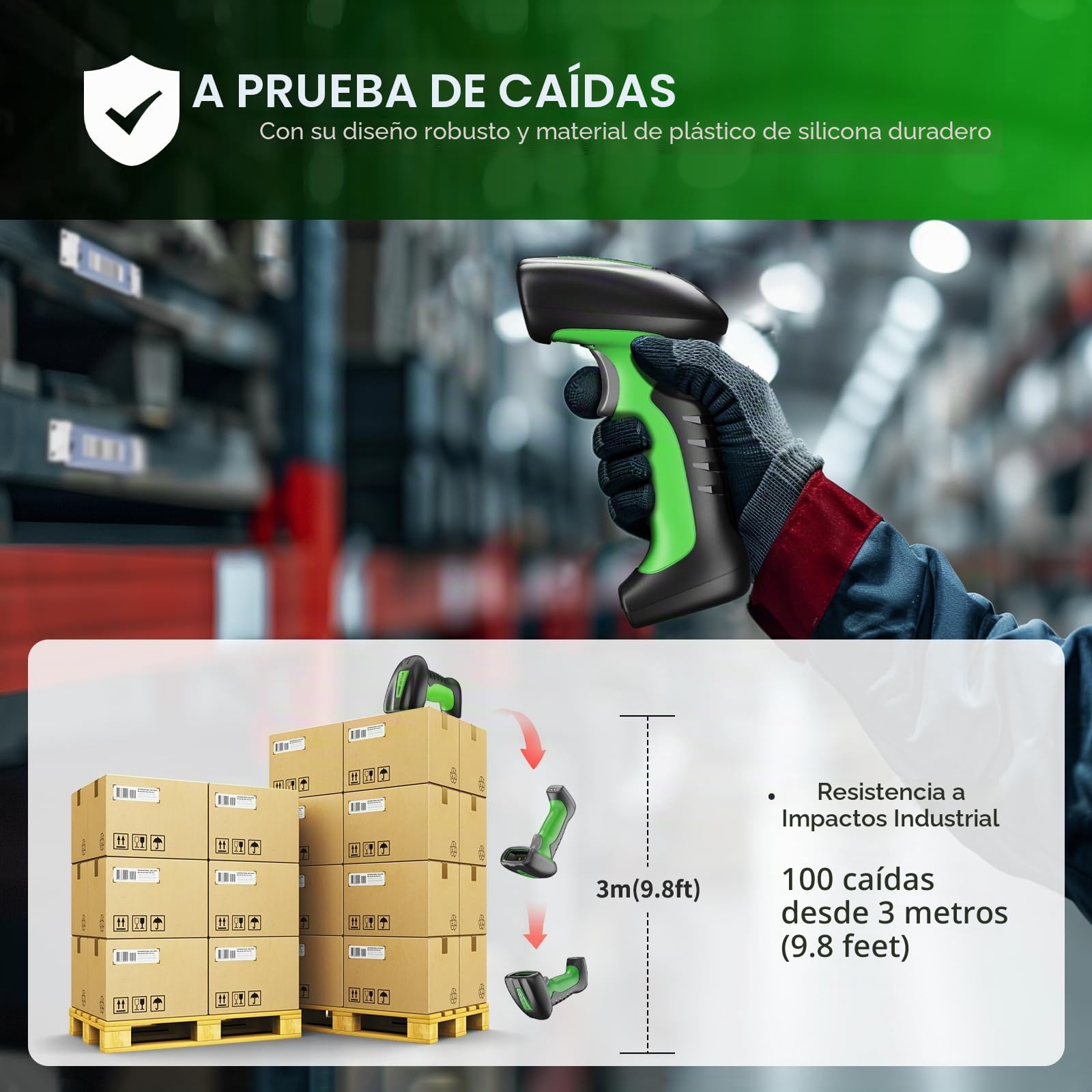 NETUM Escáner de Código de Barras Industrial 2D QR Bluetooth con Base de Carga Lector Inalámbrico 2D 1D Batería 2600mAh Resistente al Polvo Auto-Sense Scanning Windows Mac Android iOS NT-1950