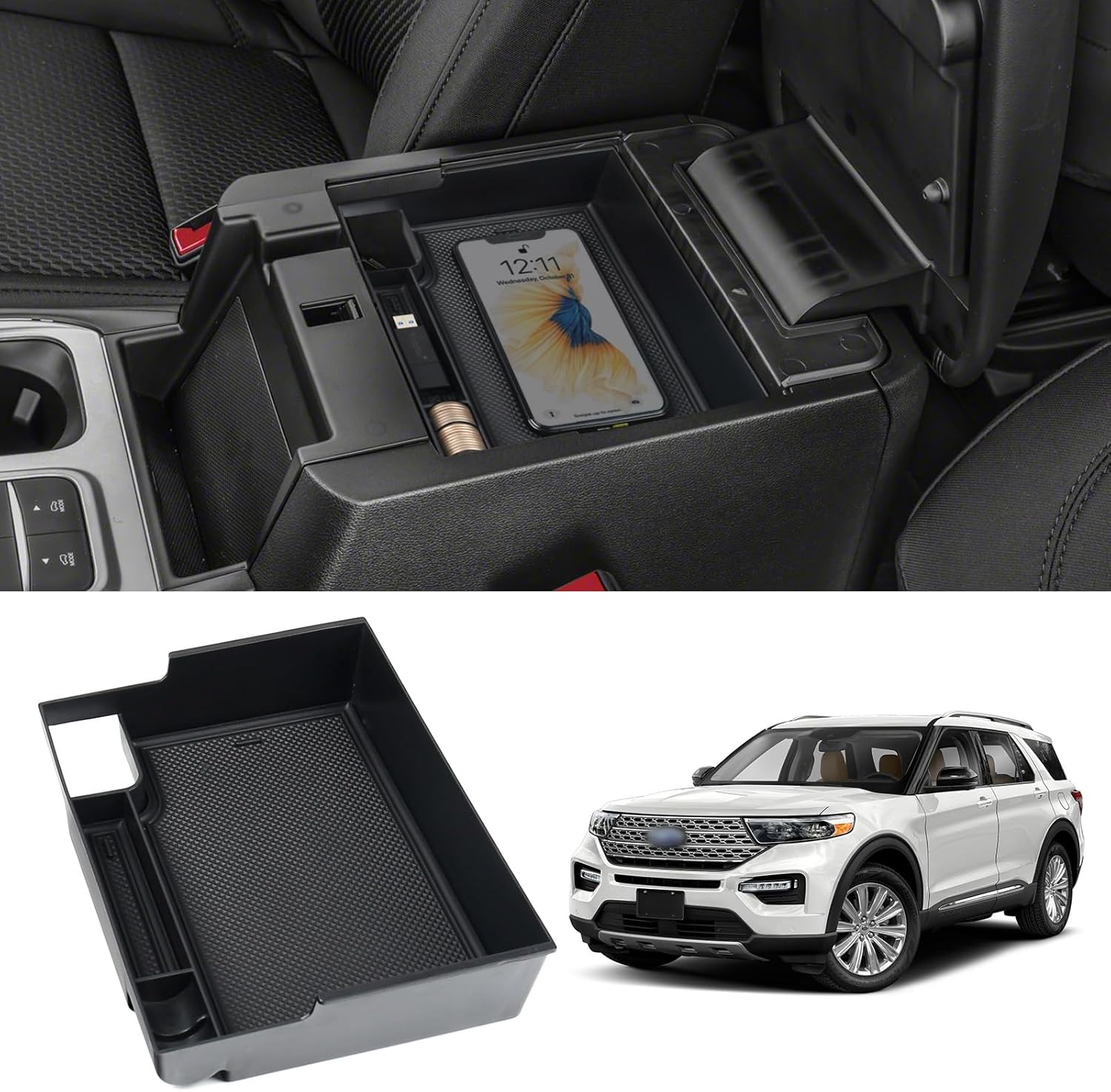 ZZEQYG Center Console Organizer Compatible with Ford Explorer 2020 2021 2022 2023 2024 2025 Accessories, Armrest Insert Tray Storage Coin Holder (Black) ZZEQYG Center Console Organizer Compatible with Ford Explorer 2020 2021 2022 2023 2024 2025 Accessories, Armrest Insert Tray Storage Coin Holder (Black)