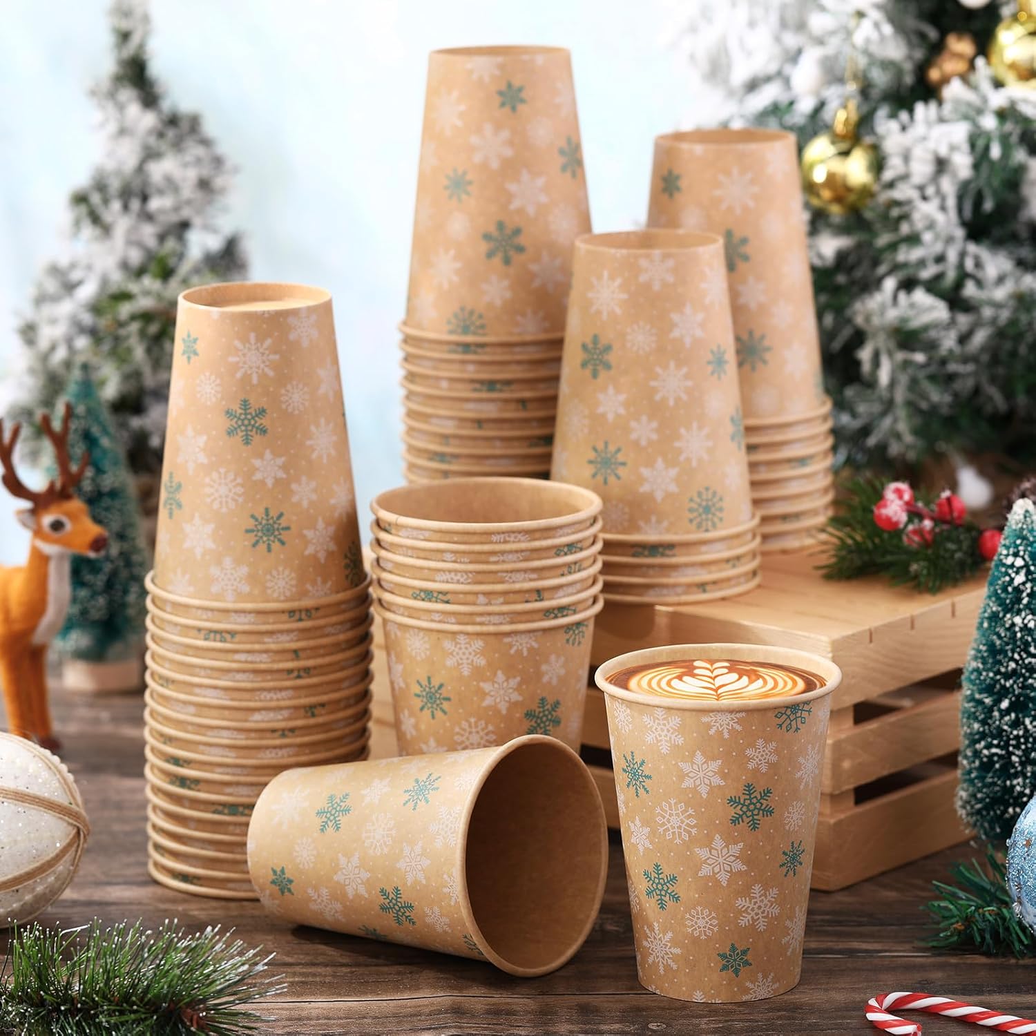 50 Pcs St. Patrick’s Day Shamrock Coffee Cups Disposable Paper 12 oz Irish Green Clover Paper Cups for Holiday Birthday Party Supplies (Snowflake) - Image 6