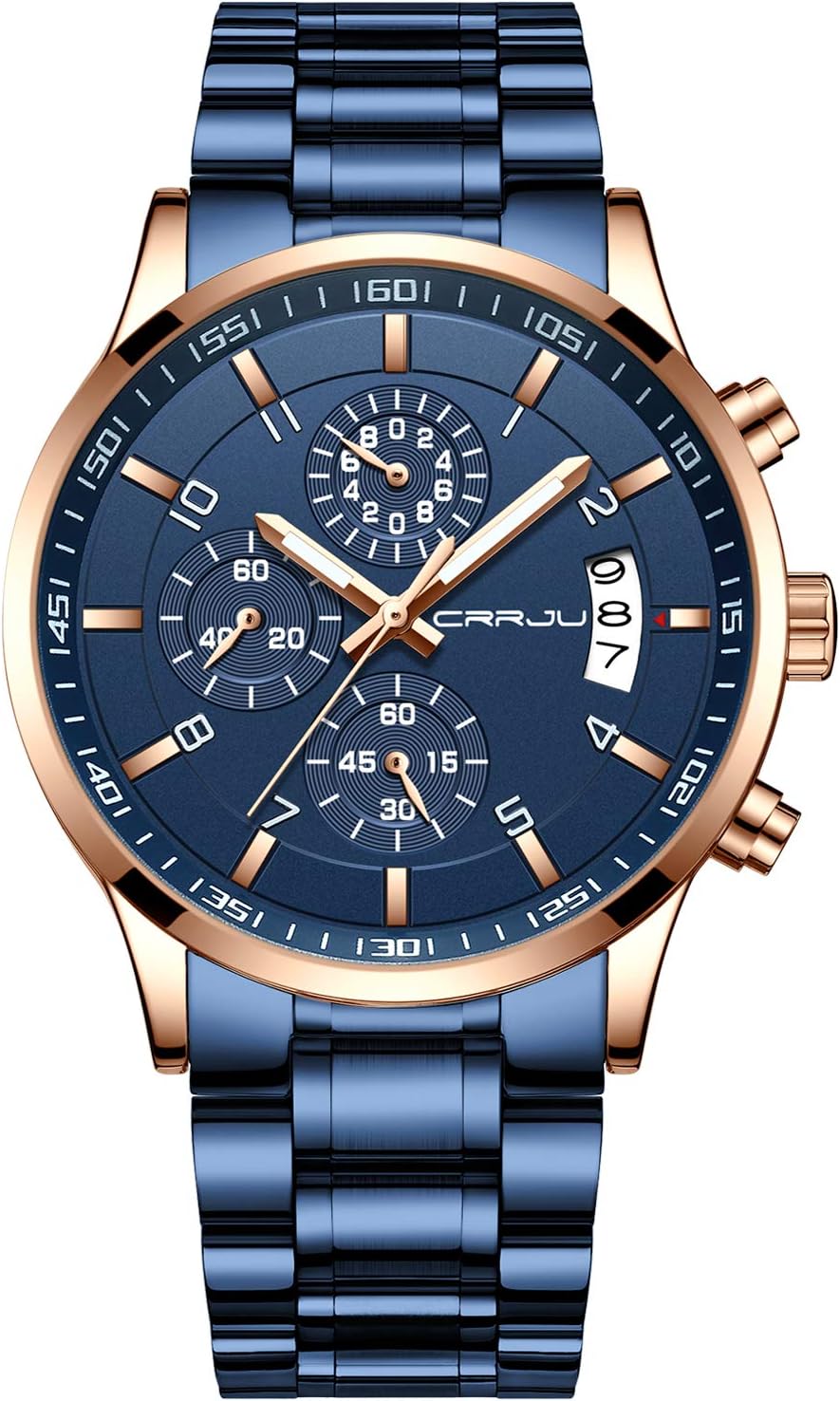 Men's Fashion Stainless Steel Watches Date Waterproof Chronograph Wristwatches,Black Steel Band Waterproof Quartz Watch for Men