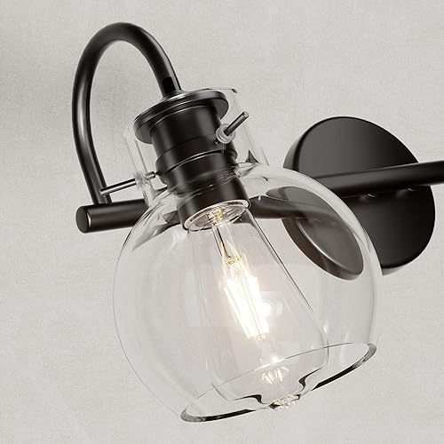 Miniatura 5 de Lámpara de tocador de baño, moderna 2 luces, lámpara de pared de metal de granja con pantalla de cristal de globo, lámpara de pared de porche para