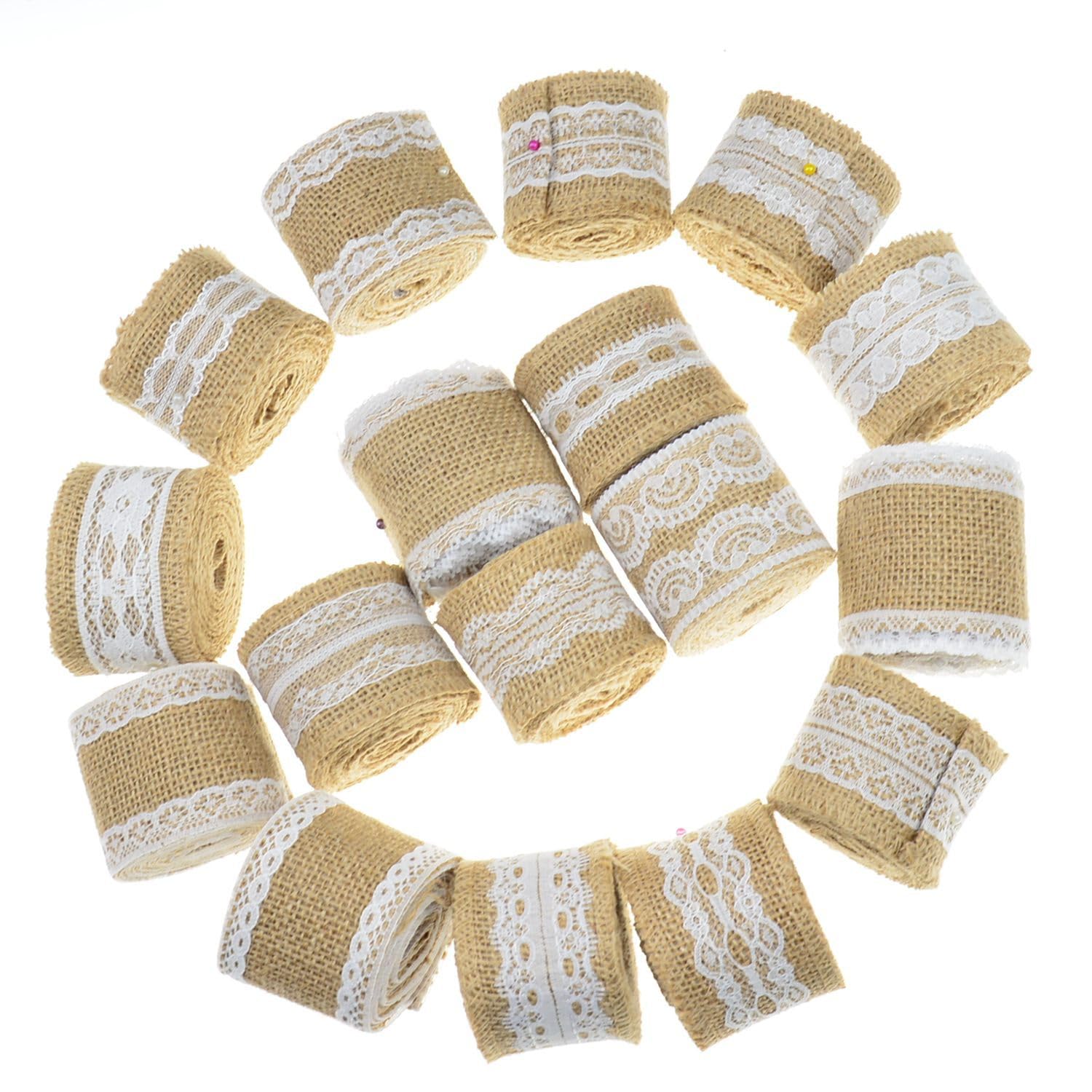 Lot De 2 Rouleaux De Ruban En Dentelle En Toile De Jute Pour Emballage Cadeau De Mariage, Décoration De Couture (style 2