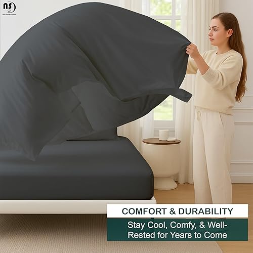 Miniatura 8 de NON Sticky cotton Juego de sábanas de 4 piezas para cama ajustable con números de sueño, 100% algodón egipcio, cabezal flexible de 32 pulgadas, se