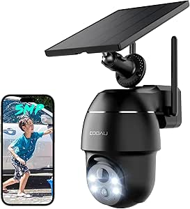 COOAU Security Camera, Outdoor, Solar, No Power Supply, No Construction Required, 4 Light Night Color Photography, PIR Human Body Detection, 4 dBi WiFi Enhanced, 360° Wide Angle Shooting, PTZ Camera, asin的图片