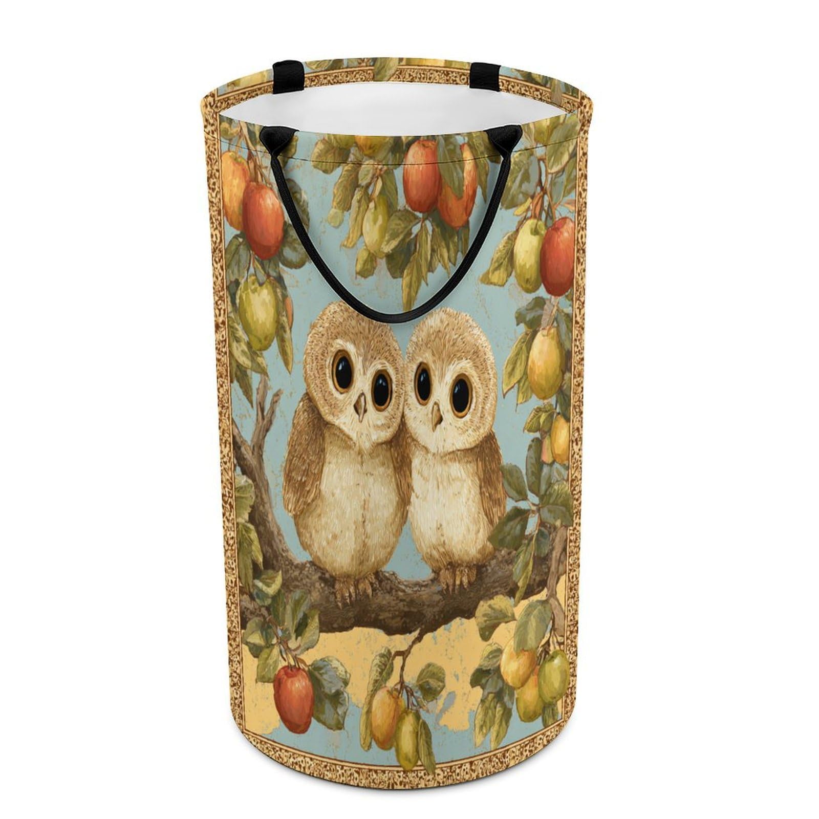 LUYYSKY Rustic Cartoon Cute Owl Collapsible Dirty Clothes Basket, Classic Oil Painting Boho Plants Trees Animals Owls Portable Clothes Storage Basket