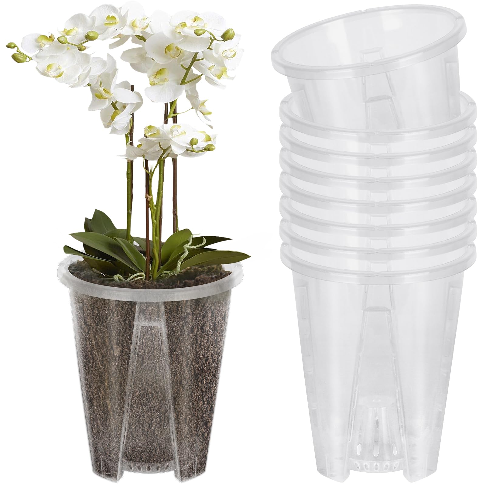 Mineup 8Pcs Maceta de Plástico Transparente 10cm Macetas Orquídeas Transparente, Kit para Trasplantar Orquídeas, Maceta Transparente con Agujeros y Plato,Maceta de Plásticos para Orquídeas para Balcón